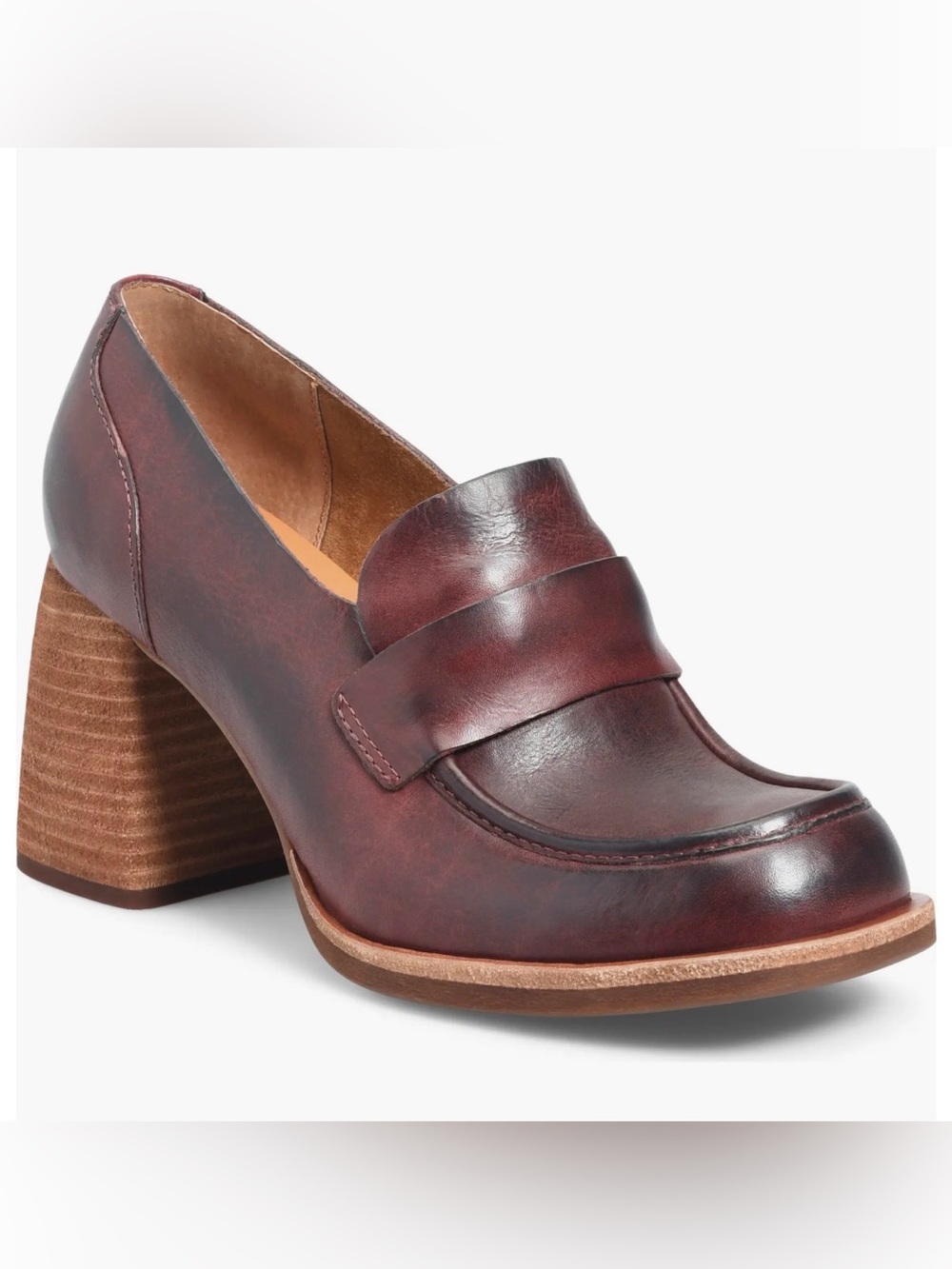 Kork-Ease The Aston’s Leather Heeled Loafers in Port Burgundy, sz 8.5